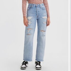 LEVI’S Ripped High Waist Ribcage Straight Ankle Light Indigo Jeans Size 30 NEW